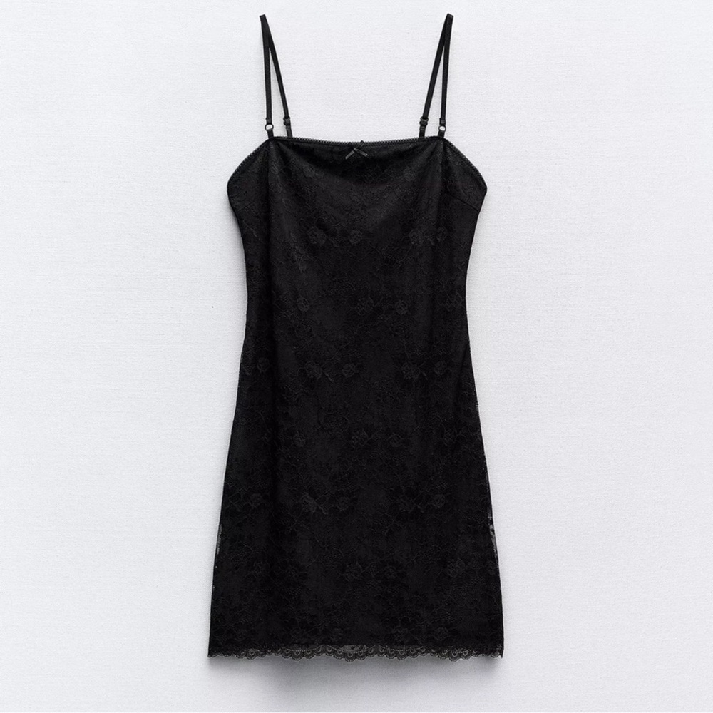 New Zara Black Lace Cami Style Mini Dress XL